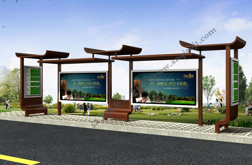 仿古候車亭AN1017-公交車站臺站亭公交站牌
